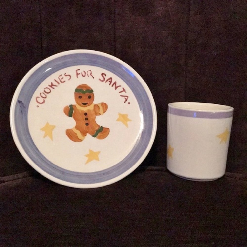 RARE Made in Italy Hand Painted Santa Cookie Plate and Milk Cup - Picture 2 of 7